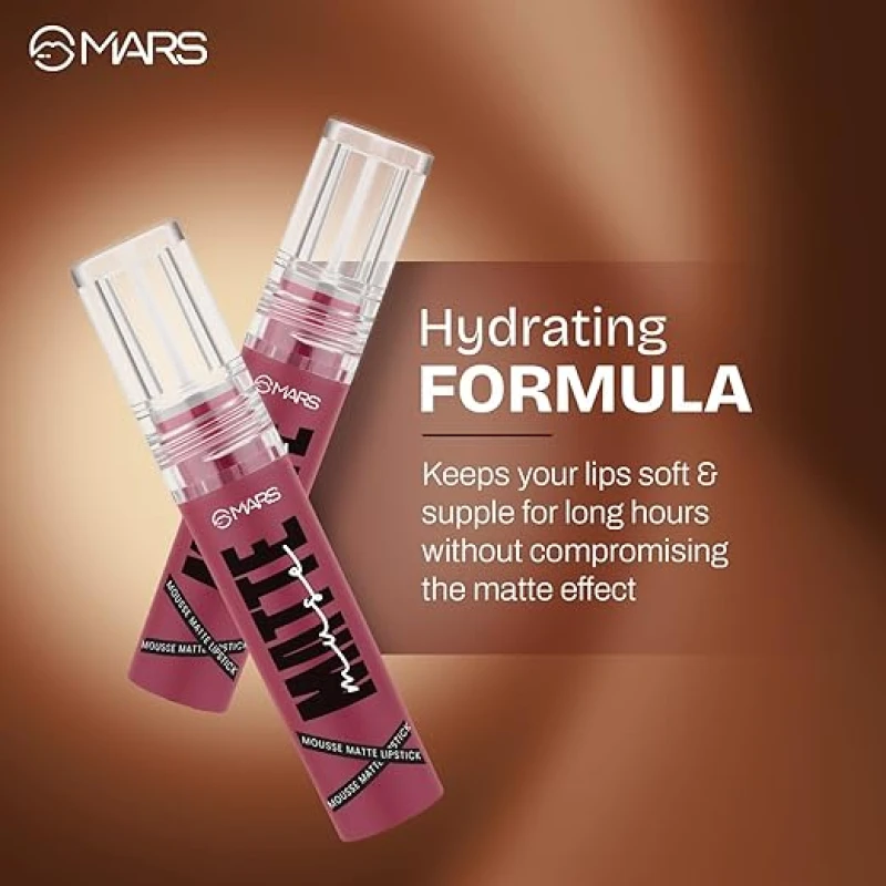 MARS Matte Muse Mousse Lipstick (3ml) (03-QUEEN) with Doe-Foot Applicator | Highly Pigmented | Smooth Texture | Hydrating Formula | Blurry Lips Effect thumbnail 3